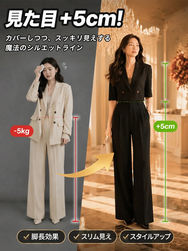 【シワになりにくい】ショート丈ブレザー+ワイドパンツセット