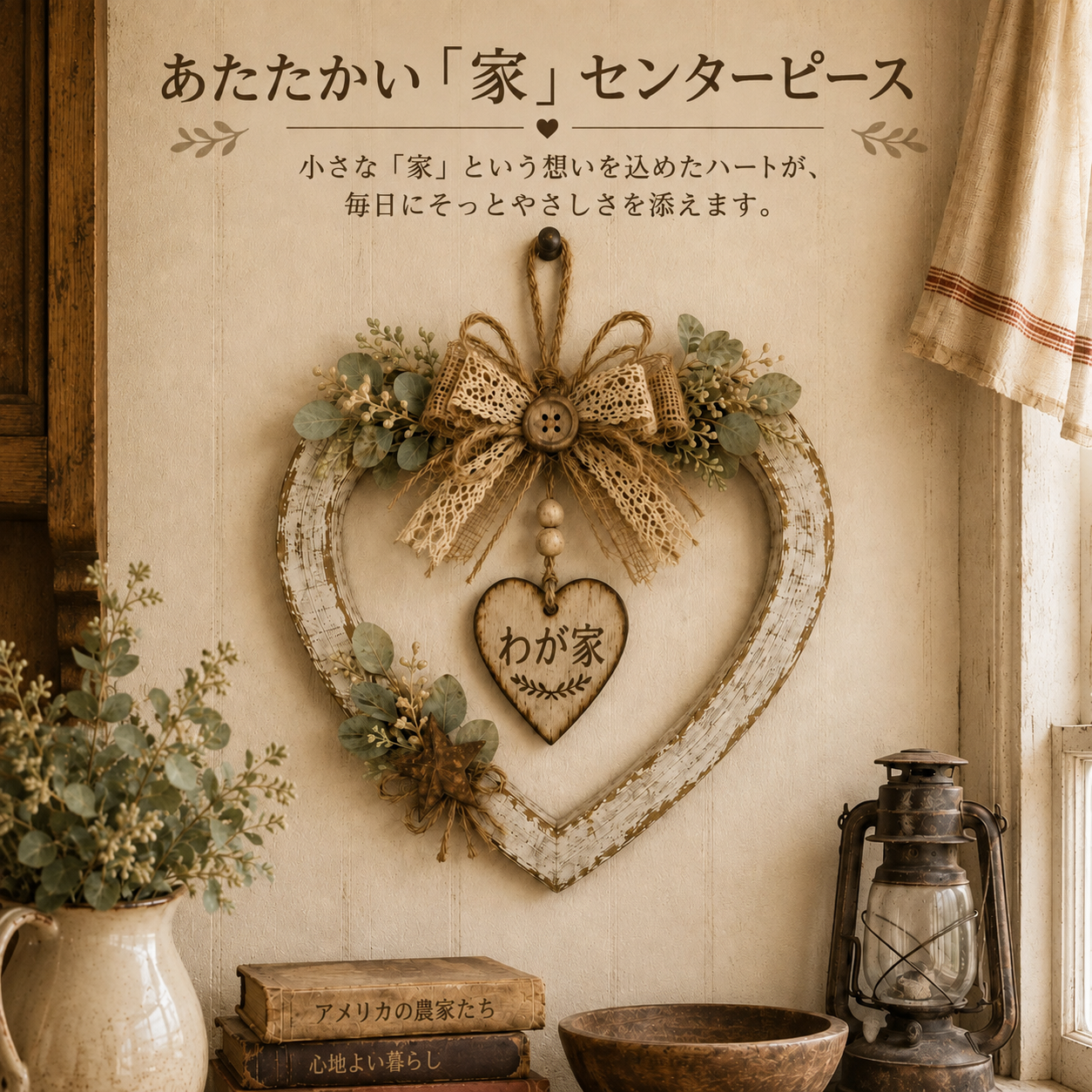 「HOME」ハートリース｜温かみのあるラスティック調・カントリースタイルの壁掛けインテリア