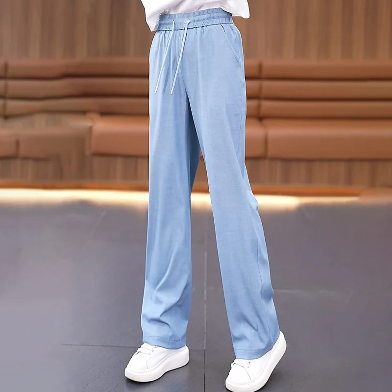 夏用ゆったりドレープテンセルデニムワイドパンツ