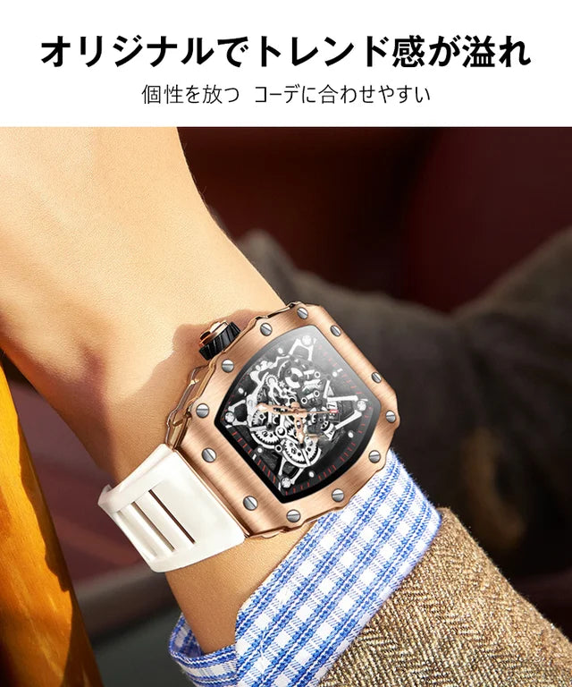 メンズ腕時計 機械式デザイン、高精度、生活防水、夜光機能、合金ケース、サファイアガラス、シリコーンバンド