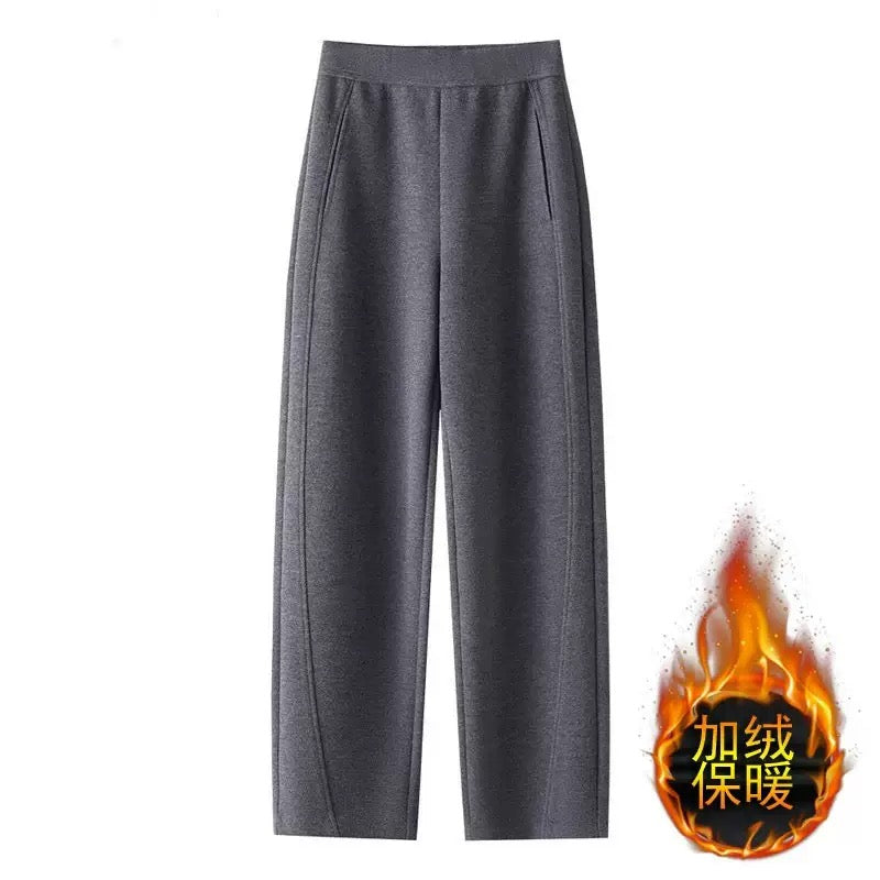 秋冬ハイウエストゆったりフリース付きウールサーベルパンツ