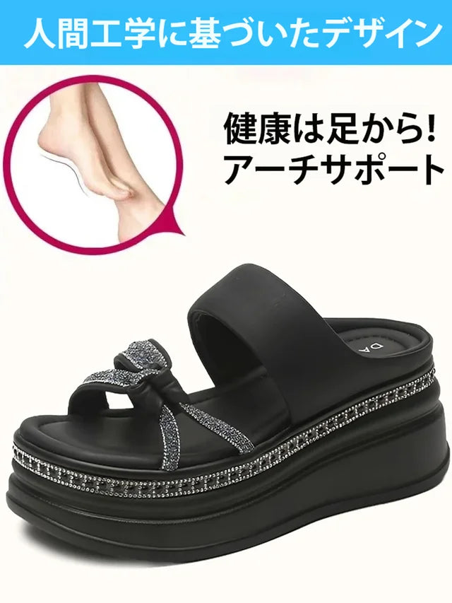 ラインストーン付き厚底サンダル