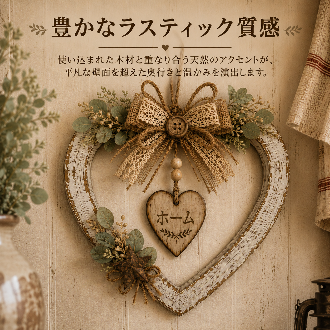 「HOME」ハートリース｜温かみのあるラスティック調・カントリースタイルの壁掛けインテリア