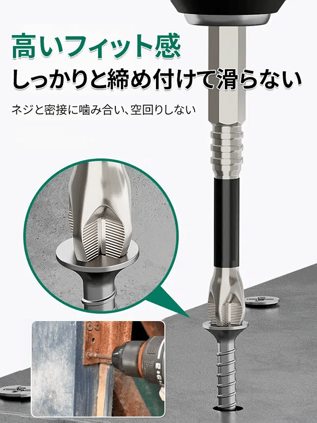 強力磁気吸着滑り止め耐衝撃ビットセット