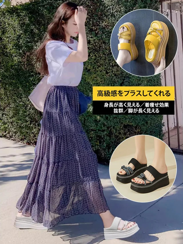 ラインストーン付き厚底サンダル