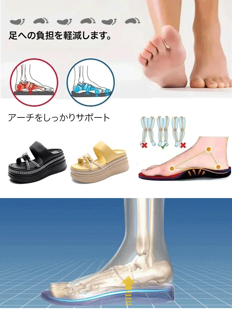 厚底ラインストーンビーチスロープヒールサンダル