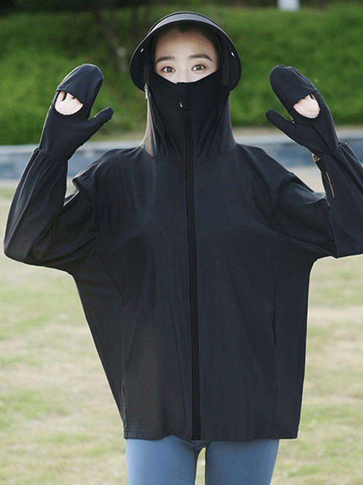 【指先までしっかり守る】ミドル丈UVカットパーカー