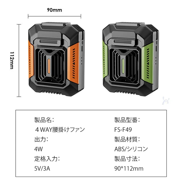 ４WAY腰掛けファン【ライト+モバイルバッテリー機能】