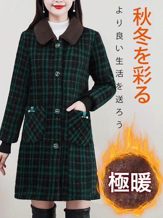 チェック柄裏起毛コート