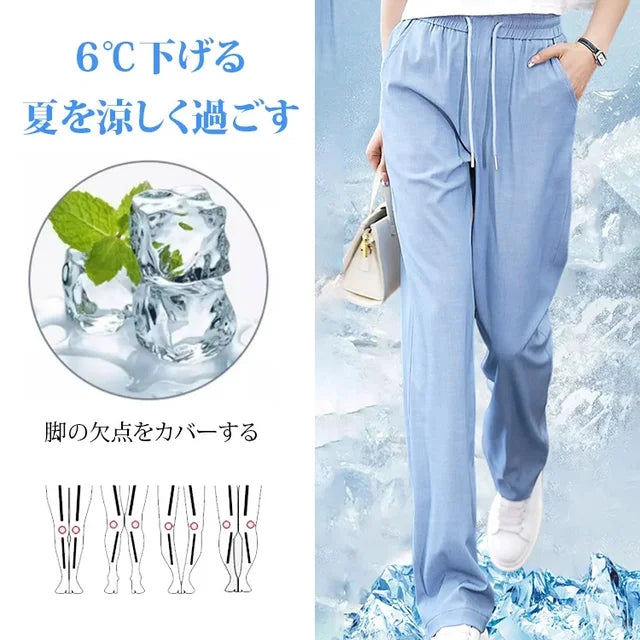 夏用ゆったりドレープテンセルデニムワイドパンツ