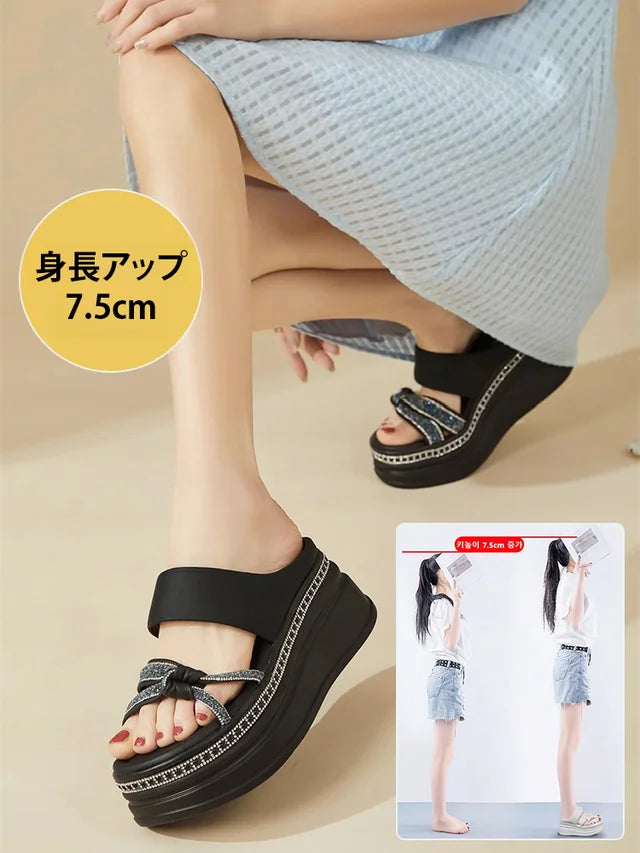 ラインストーン付き厚底サンダル